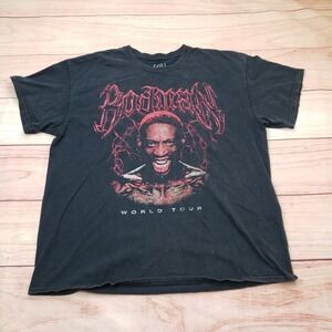 Goat Crew Dennis Rodman World Tour Graphic T Shirt Mens L Washed Black Cotton